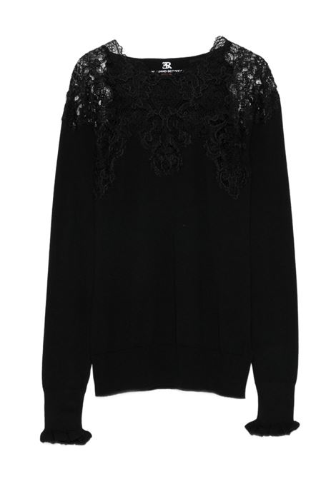 Black lace-trimmed merino wool sweater Ermanno scervino - women ERMANNO SCERVINO | D475M325APLVN95708